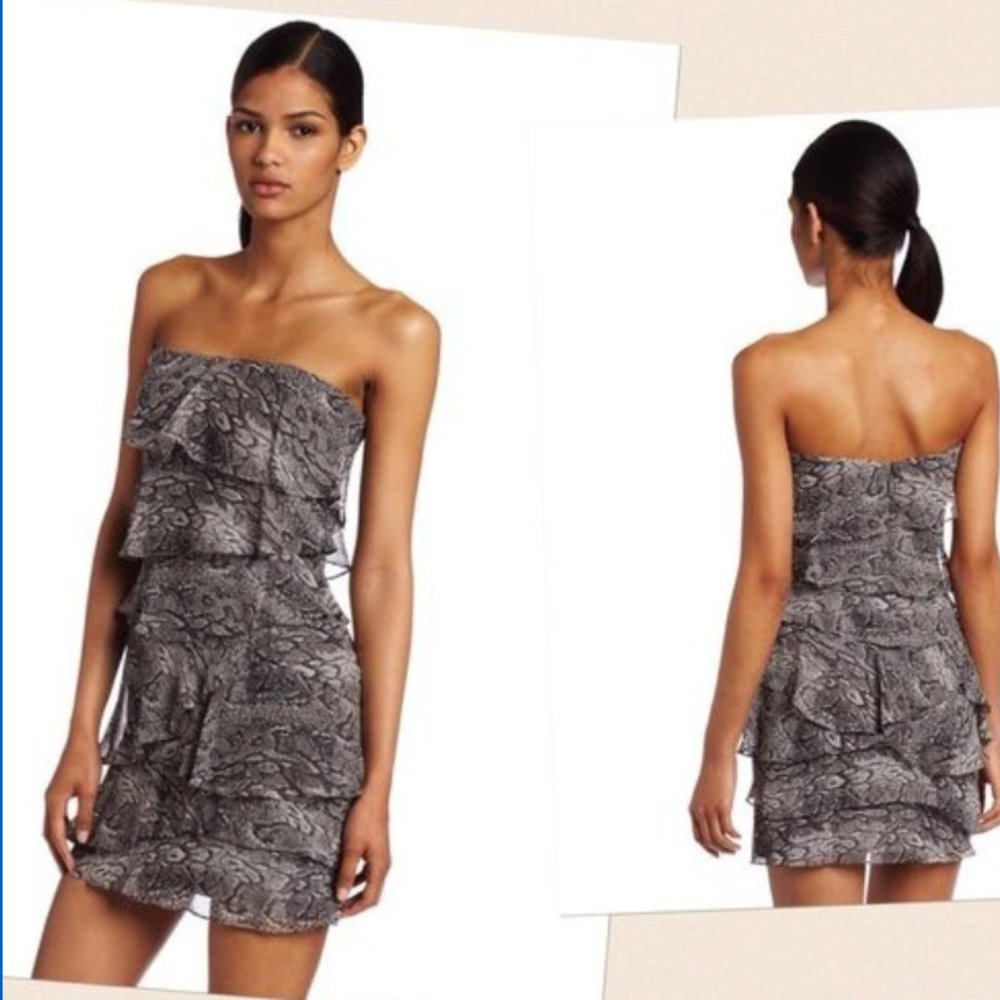 BCBG Max Azria - snake print Y2K ruffled dress, S